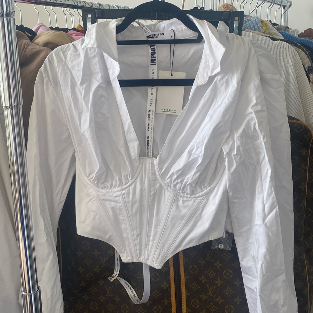 Mistress rocks White corset blouse